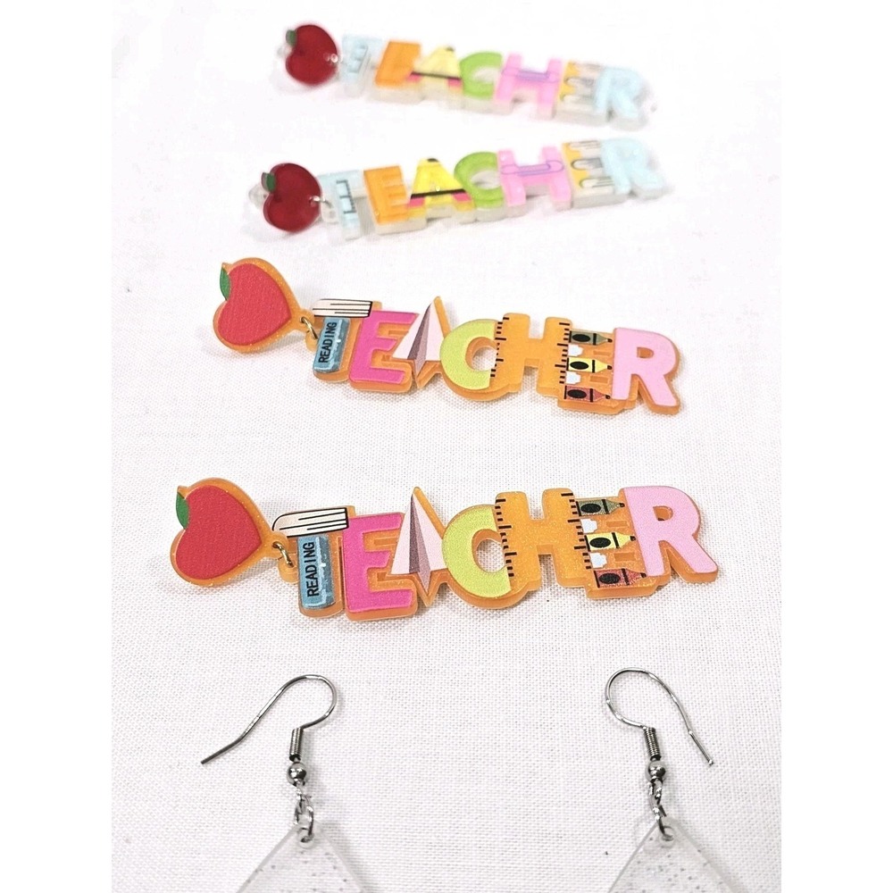 Lot of 3 Teacher Earrings Sets Acrylic Dangle Earrings Back to School Gifts Mom - Picture 3 of 8